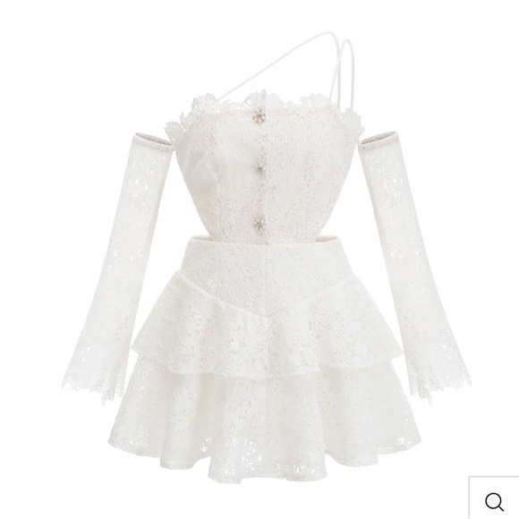 White Lace Mini Dress - Picture 3 of 9